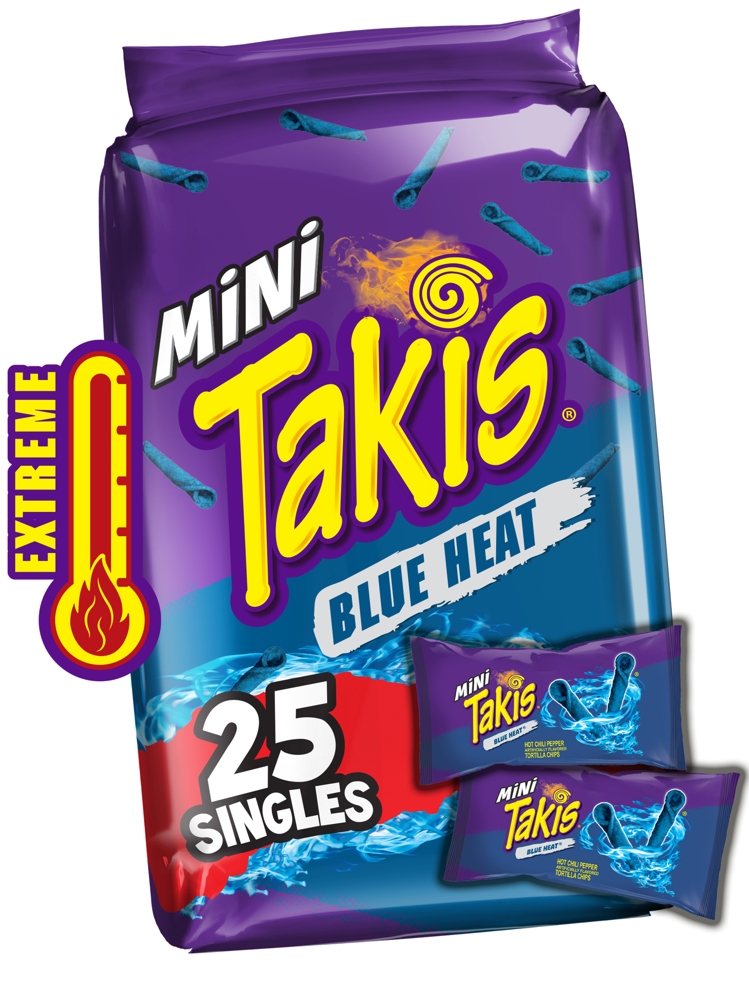 slide 1 of 12, Takis Extreme Blue Heat Tortilla Chips Mini Bite Size, 25 - 1.23 oz Packages, 30.9 oz