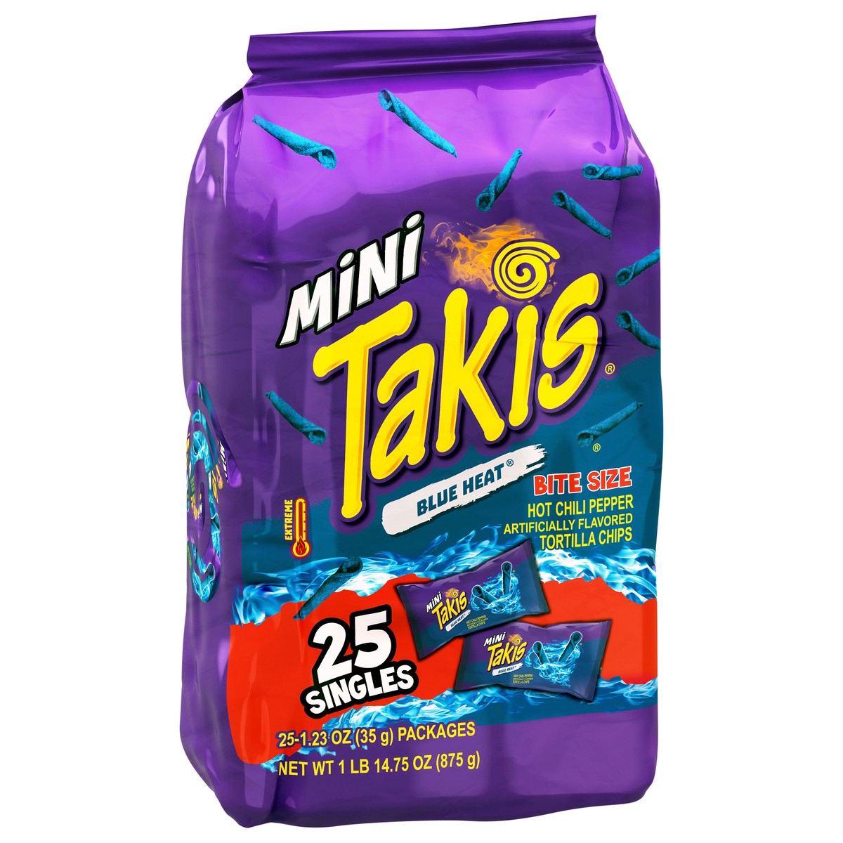 slide 12 of 12, Takis Extreme Blue Heat Tortilla Chips Mini Bite Size 25 - 1.23 oz Packages, 25 ct