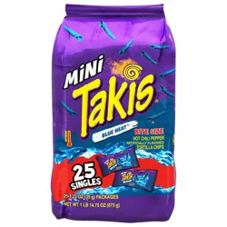 Takis Extreme Blue Heat Tortilla Chips Mini Bite Size 25 - 1.23 oz Packages