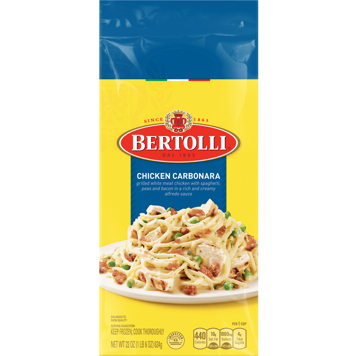 slide 1 of 4, Bertolli Chicken Carbonara Frozen Meals With Spaghetti, Peas And Bacon In Alfredo Sauce, 24 oz