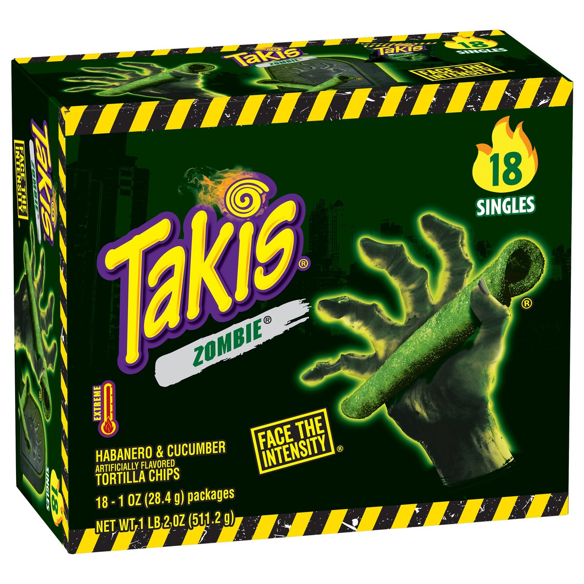 slide 4 of 12, Takis Zombie 18 pc / 1 oz Multipack, Habanero & Cucumber Flavored Extreme Spicy Rolled Tortilla Chips, 18 ct