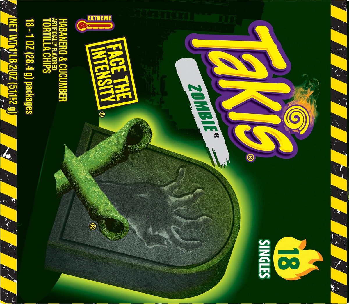 slide 2 of 12, Takis Zombie 18 pc / 1 oz Multipack, Habanero & Cucumber Flavored Extreme Spicy Rolled Tortilla Chips, 18 ct