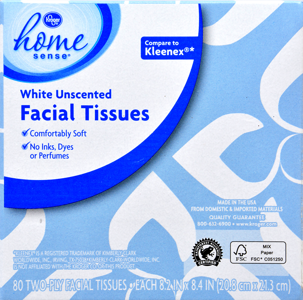 slide 1 of 1, Kroger Home Sense White Unscented Facial Tissues Cube, 80 ct