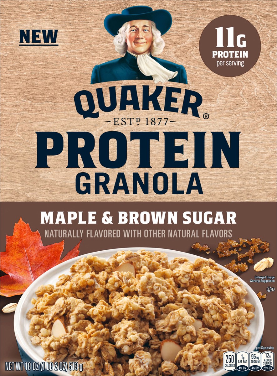 slide 8 of 11, Quaker Protein Granola, Maple & Brown Sugar, 18 Oz, 18 oz