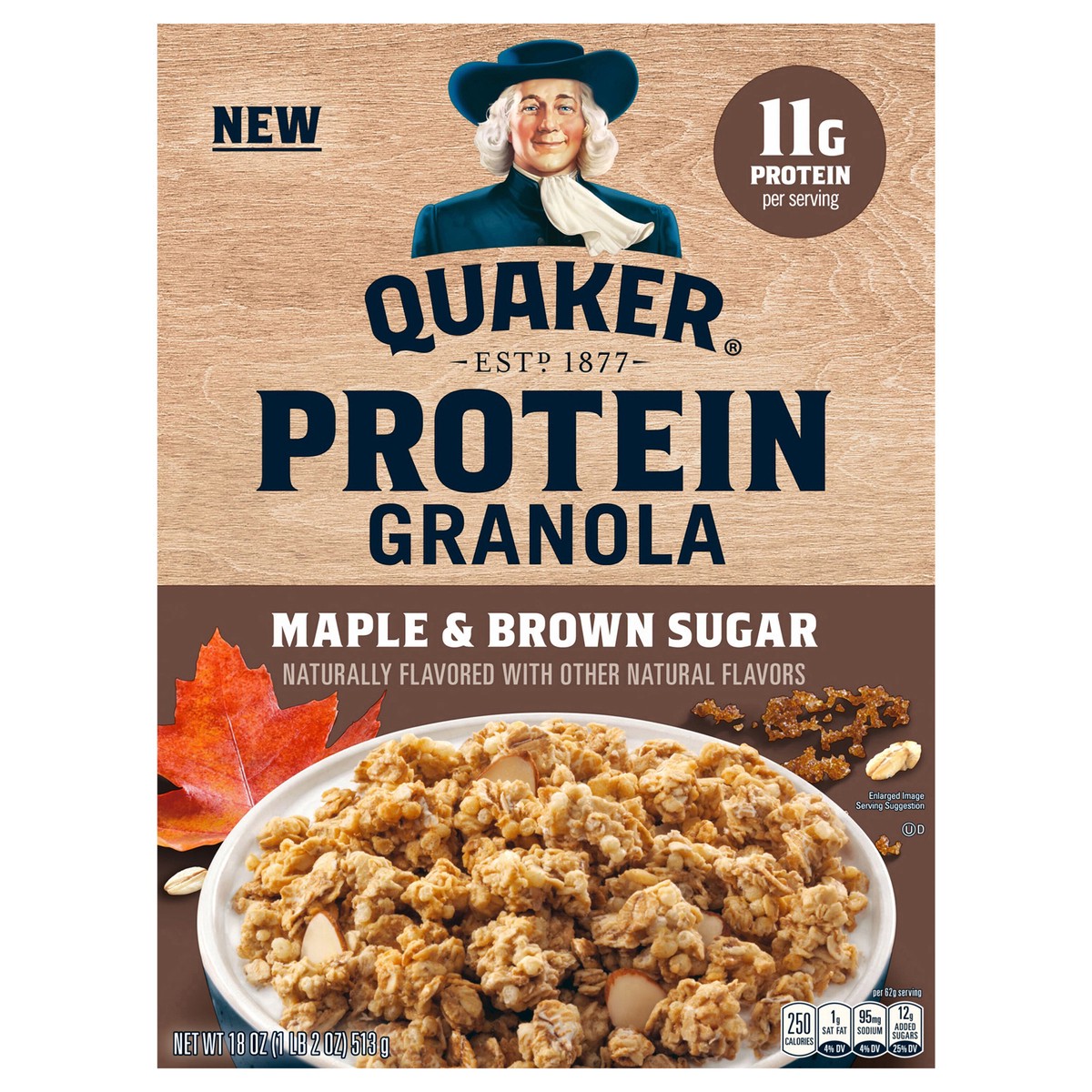 slide 1 of 11, Quaker Protein Granola, Maple & Brown Sugar, 18 Oz, 18 oz