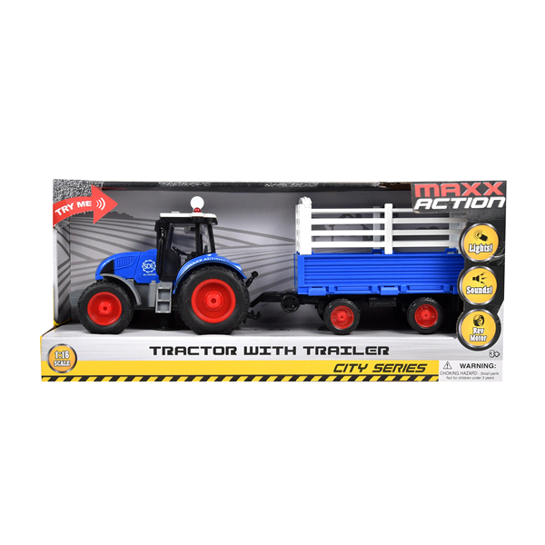 slide 1 of 4, Maxx Action Realistic Action Tractor with Trailer, 1 ct