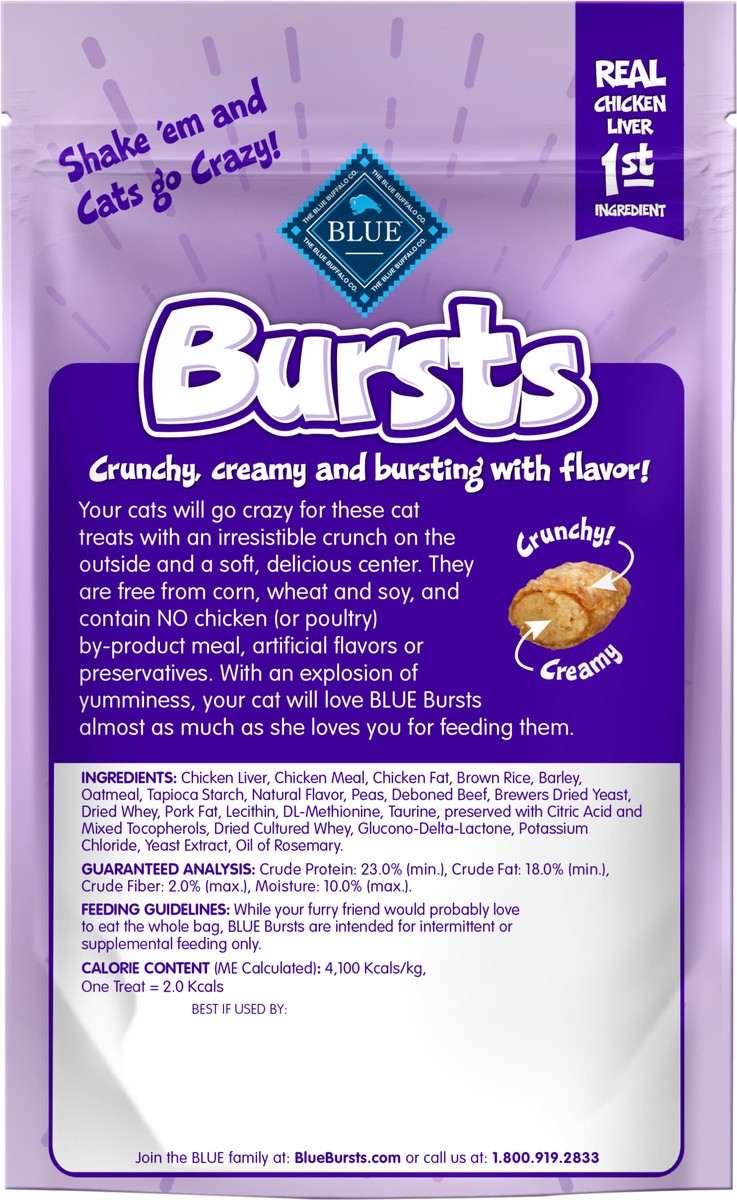 slide 3 of 3, Blue Buffalo Bursts Crunchy Cat Treats, Chicken Liver and Beef 2-oz Bag, 2 oz