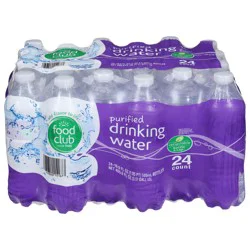 Food Club Purified Drinking Water, 24 Pack, 16.9 fl oz Bottles