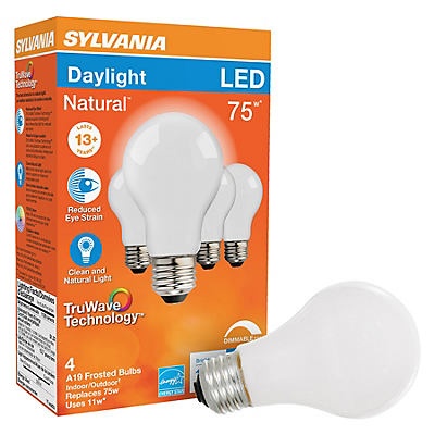 slide 1 of 1, Sylvania TruWave LED 75 Watt A19 Daylight Frost Bulbs, 4 ct