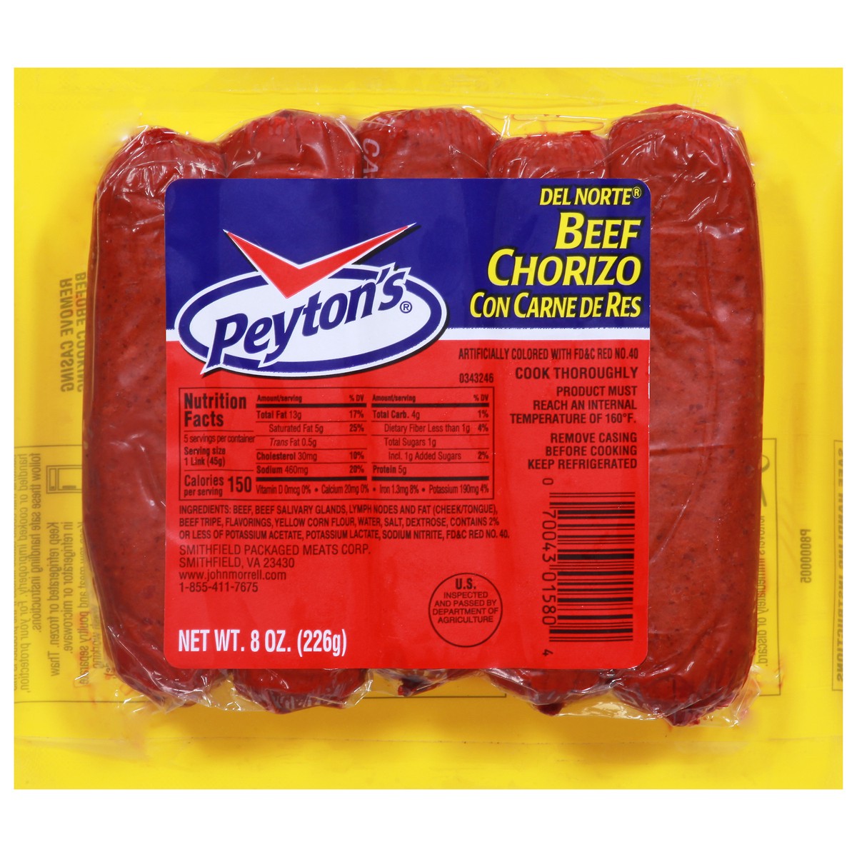 slide 1 of 13, Peyton's Del Norte Beef Chorizo 8 oz, 8 oz