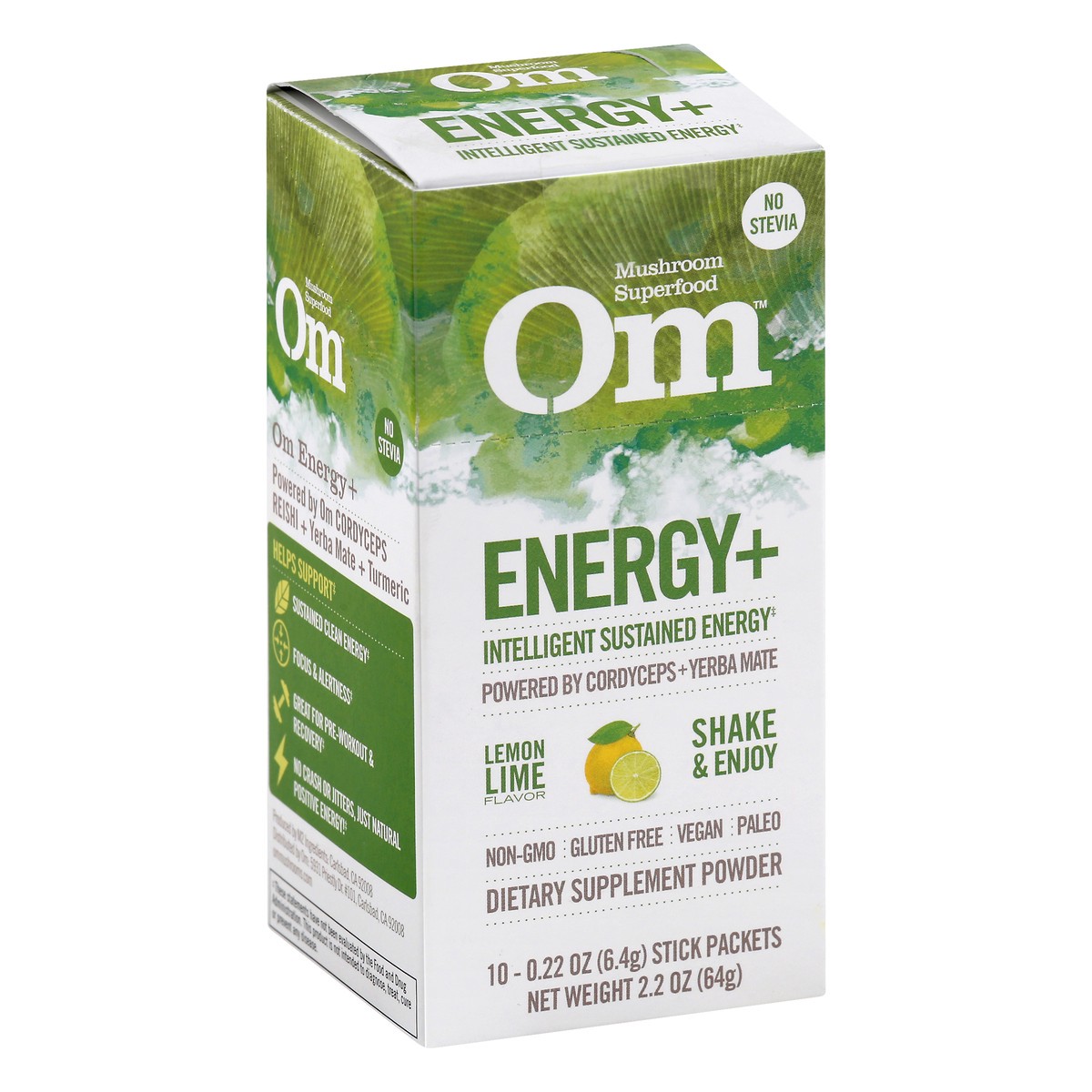 slide 11 of 13, Om Stick Packets Lemon Lime Flavor Energy+ 10 ea, 10 ct