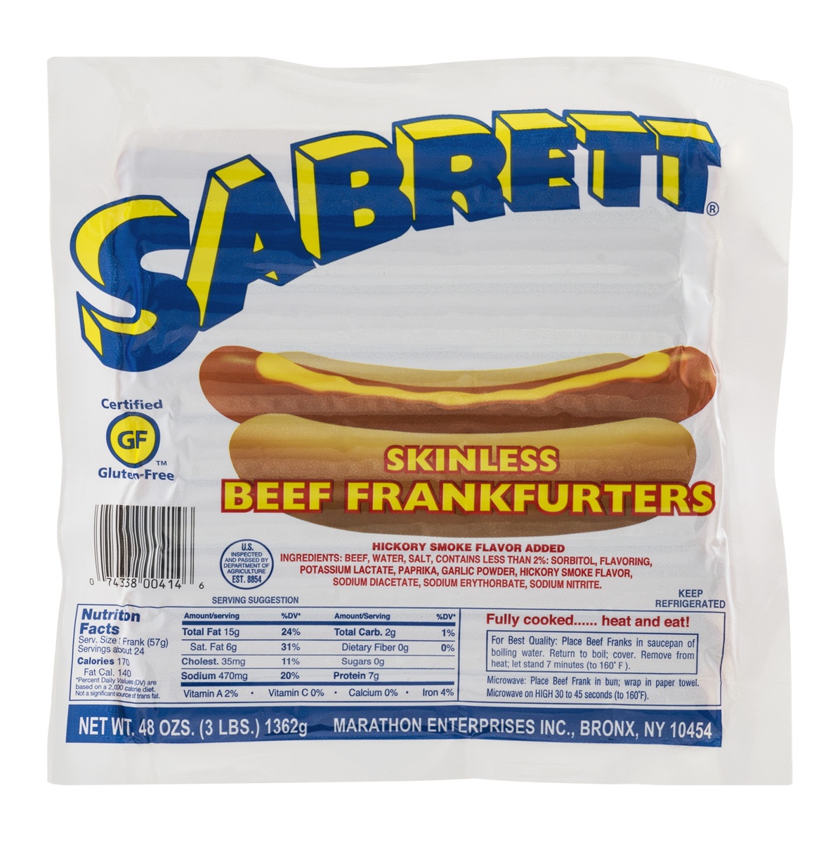 slide 1 of 1, Sabrett 3# Sknls Franks, 3 lb