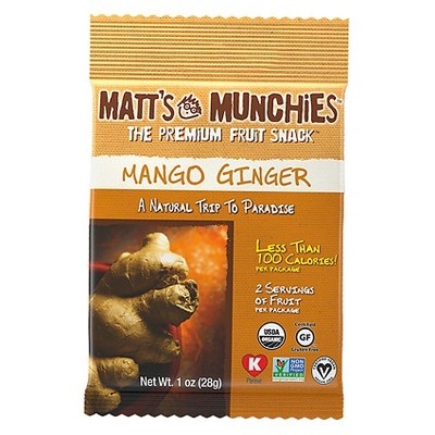 slide 1 of 1, Matt's Munchies Mango Ginger Fruit Snacks, 1 oz