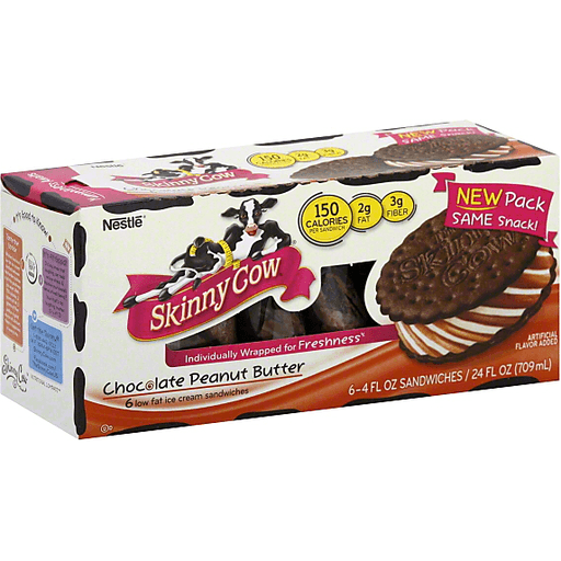 slide 1 of 1, Skinny Cow Low Fat Chocolate Peanut Butter Sandwiches, 6 ct