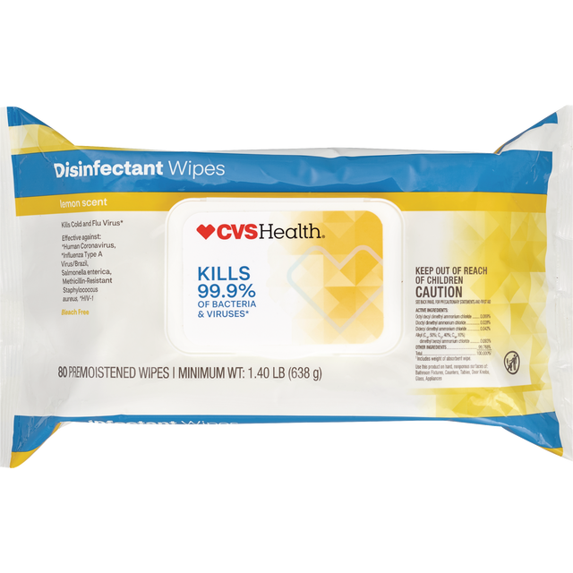 slide 1 of 1, CVS Health Disinfecting Wipes Lemon, 1 ct