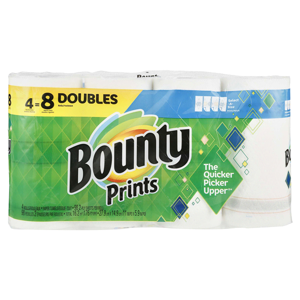 slide 1 of 1, Bounty Paper Towels, Select A Size Double, Prints, 4 ct