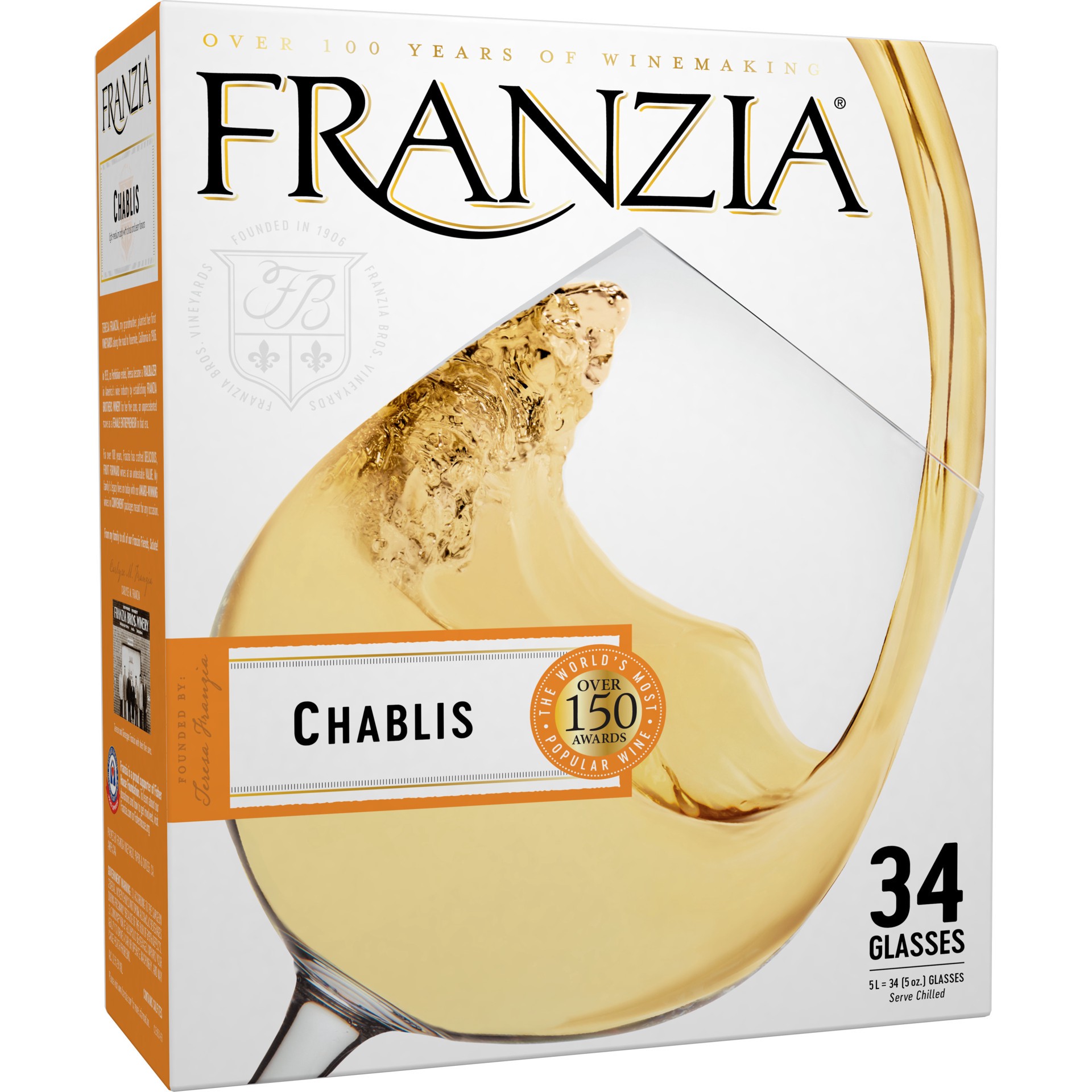 slide 1 of 4, Franzia Chablis, White Wine, American, 1 ct, 5L Box, 5 liter