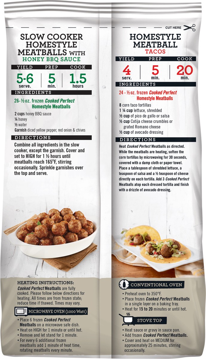 slide 5 of 9, Cooked Perfect Bite Size Flame Broiled Homestyle Meatballs 28 oz, 28 oz