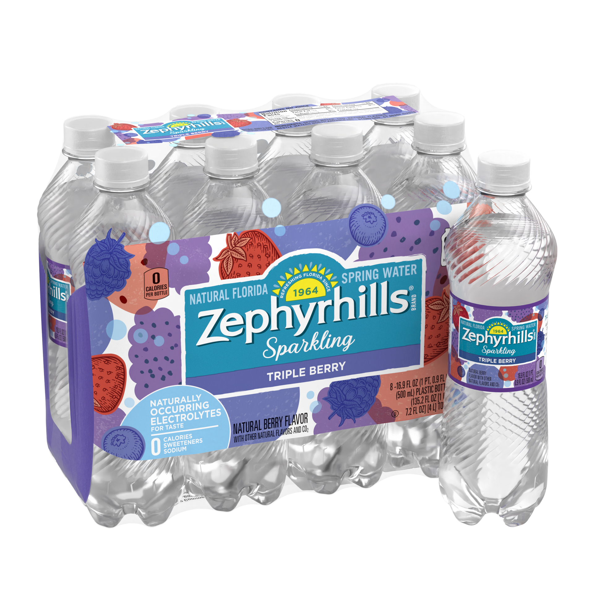 slide 3 of 5, Zephyrhills Sparkling Water, Triple Berry, 16.9 oz. Bottles (8 Count), 16.9 fl oz