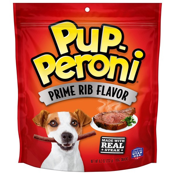 slide 1 of 1, Pup-Peroni Prime Rib Flavor Dog Treats, 8.2 Oz. Bag, 8.2 oz