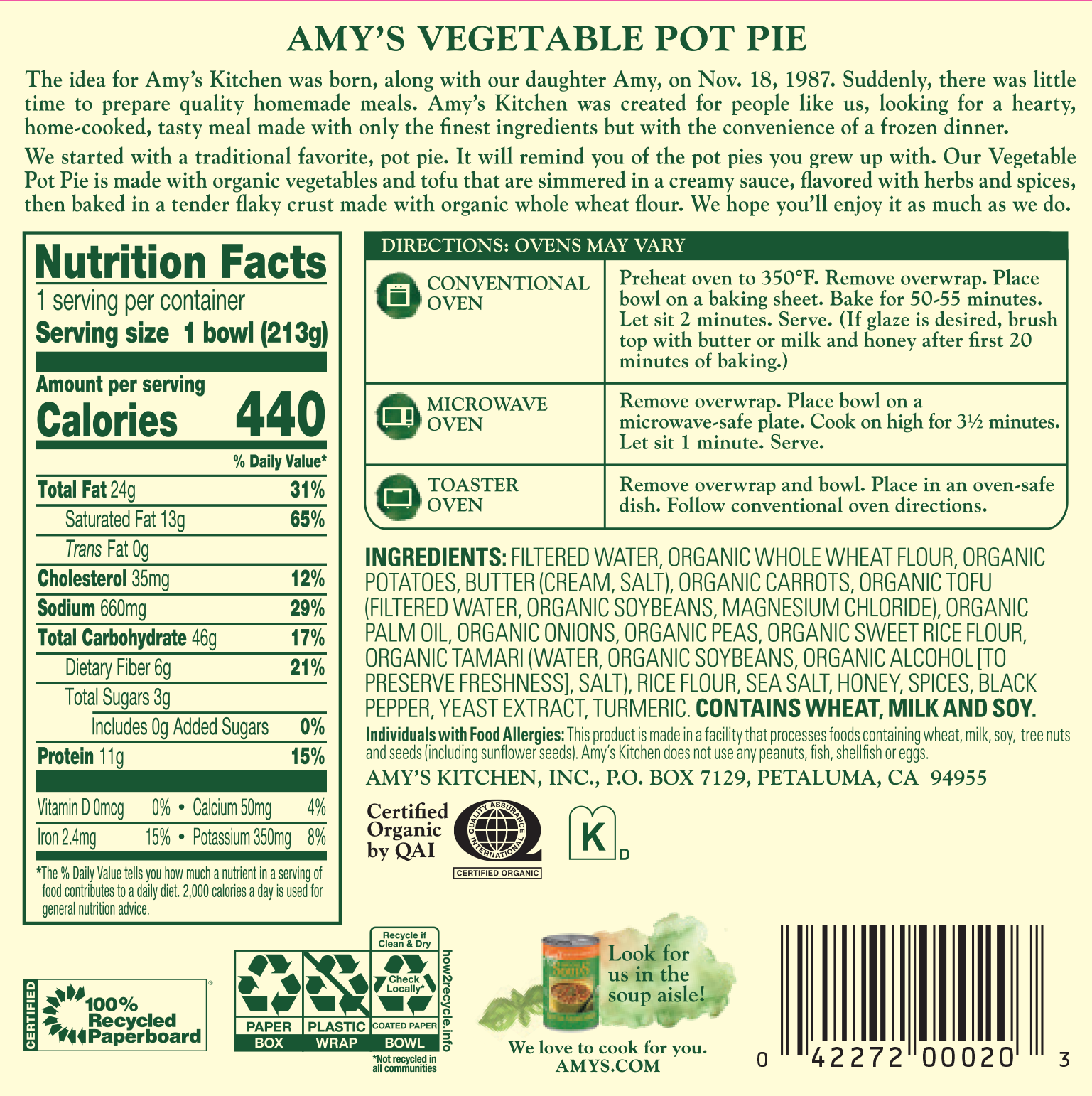 slide 3 of 7, Amy's Vegetable Pot Pie with Organic Vegetables, 7.5 oz