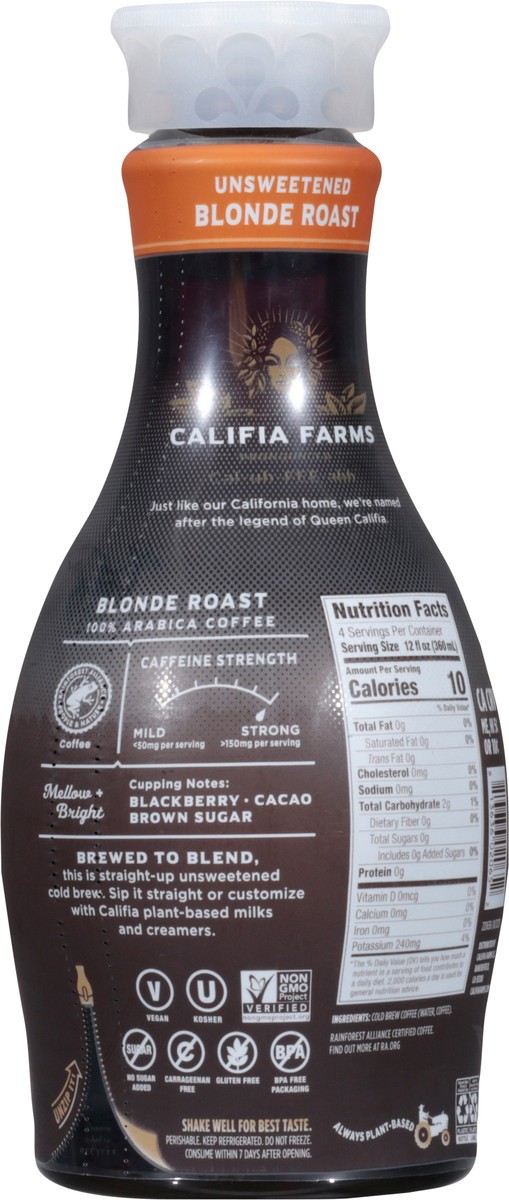 slide 2 of 9, Califia Farms Pure Black Blonde Roast Cold Brew Coffee, 48 fl oz