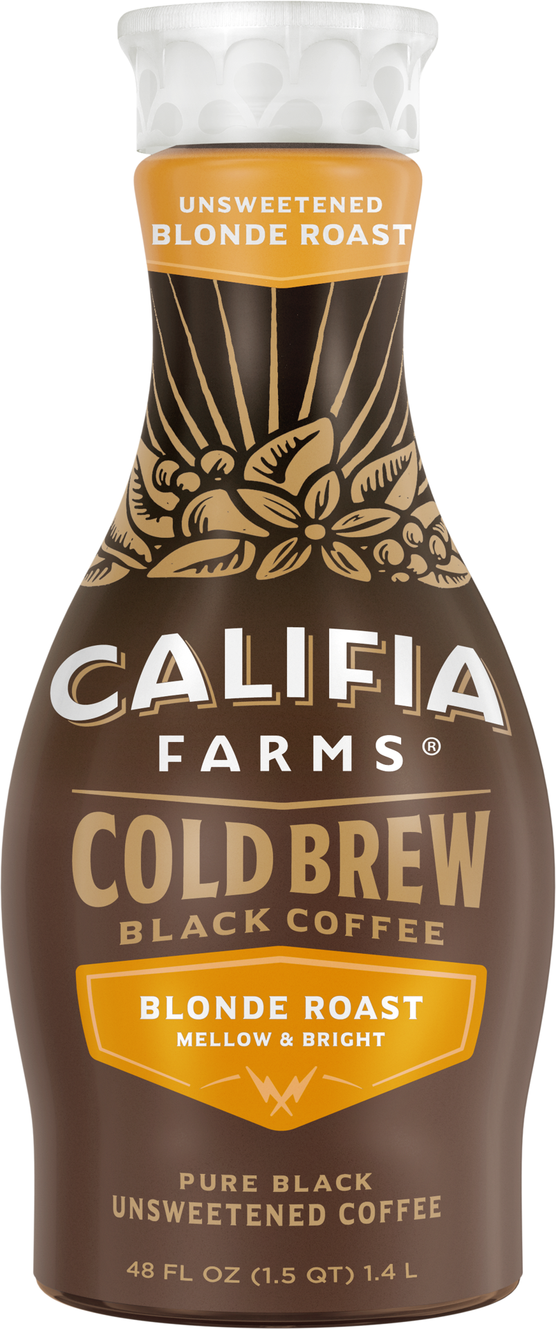 slide 1 of 9, Califia Farms Pure Black Blonde Roast Cold Brew Coffee, 48 fl oz
