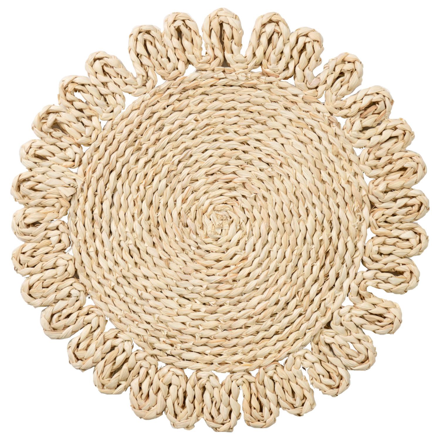 slide 1 of 2, Room & Retreat Seasonal Natural Maize Round Placemat with Floral Edge, 15 in, 1 ct