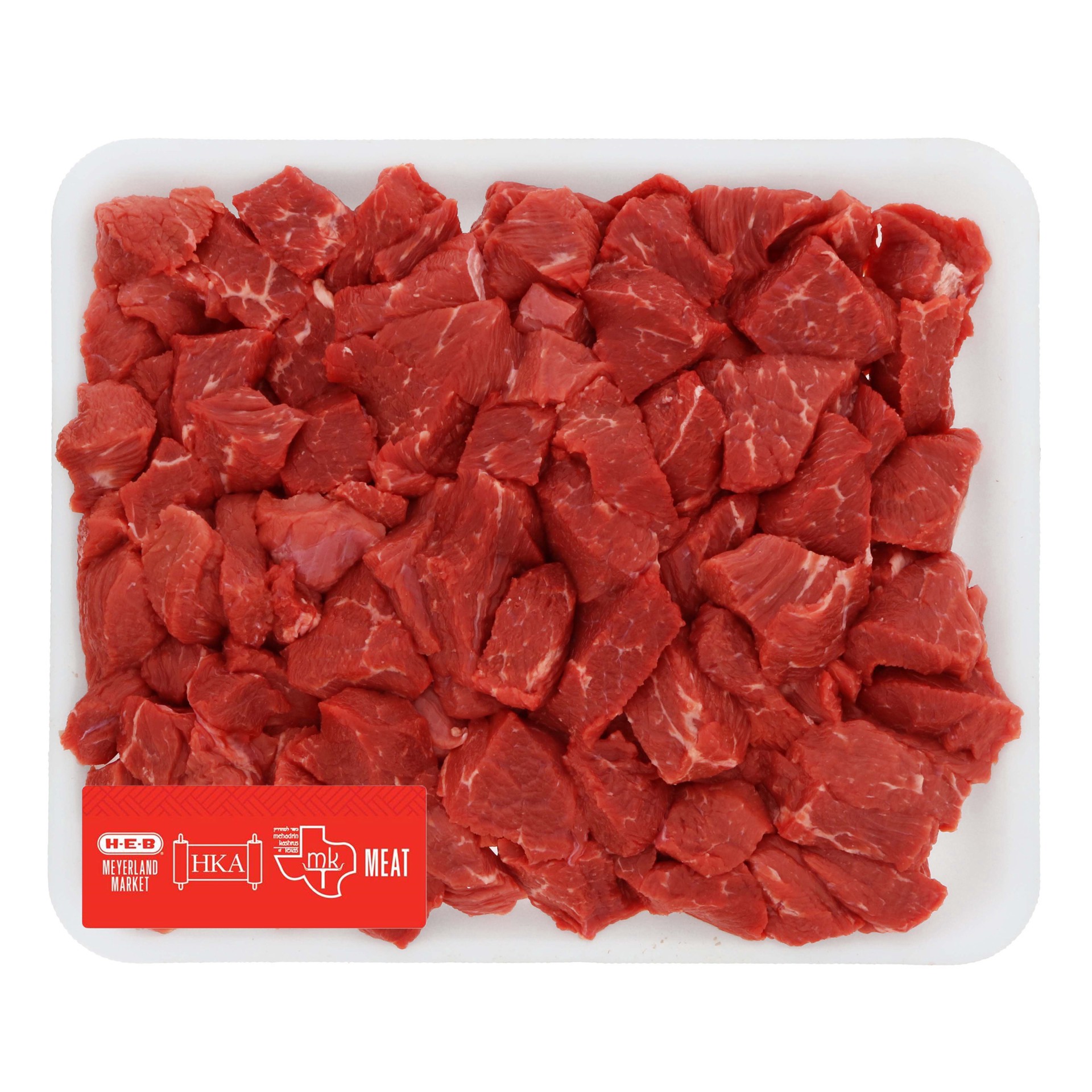 slide 1 of 1, H-E-B Kosher Beef Stew Meat Boneless, Value Pack, per lb