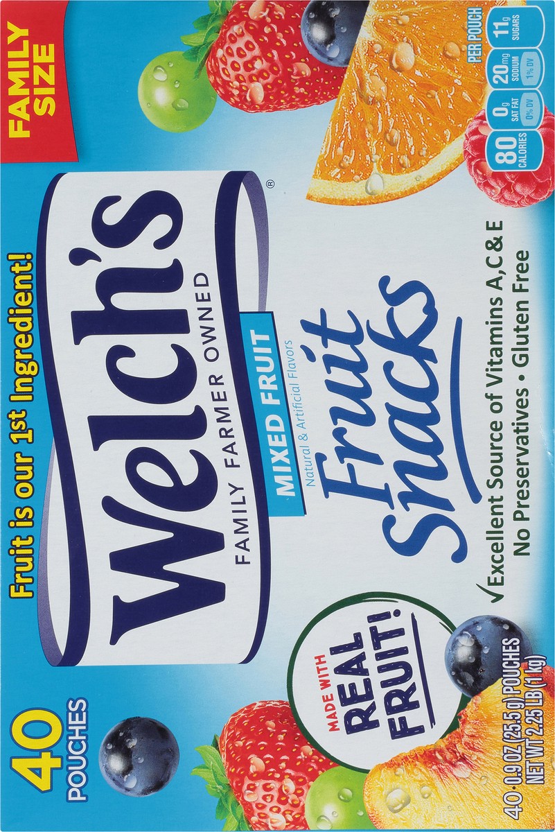 slide 5 of 9, Welch's Fruit Snacks, Mixed Fruit, 0.9 Ounces, 40 Pouches, 36 oz