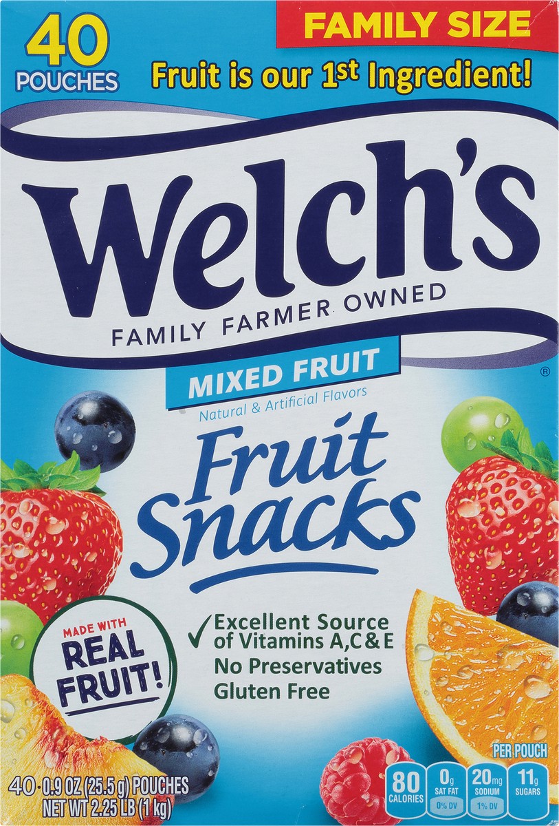 slide 6 of 9, Welch's Fruit Snacks, Mixed Fruit, 0.9 Ounces, 40 Pouches, 36 oz