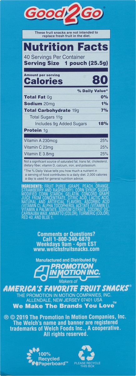 slide 8 of 9, Welch's Fruit Snacks, Mixed Fruit, 0.9 Ounces, 40 Pouches, 36 oz