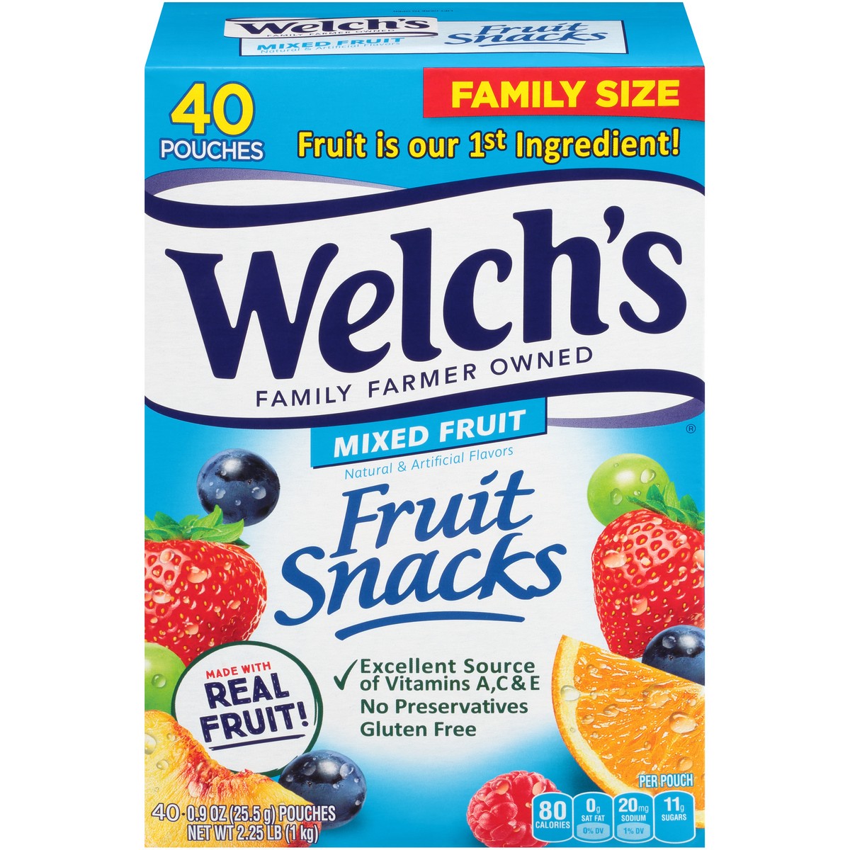 slide 1 of 9, Welch's Fruit Snacks, Mixed Fruit, 0.9 Ounces, 40 Pouches, 36 oz