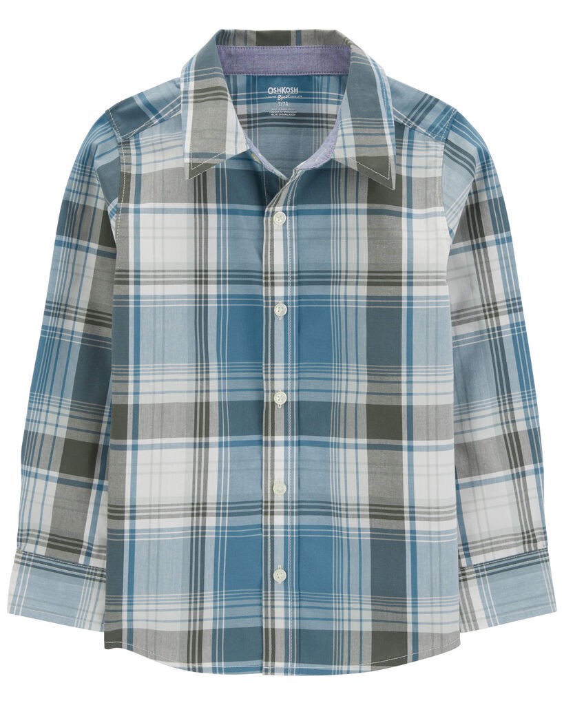 slide 3 of 3, Oshkosh Kid Plaid Button-Front Shirt Blue 8, 1 ct