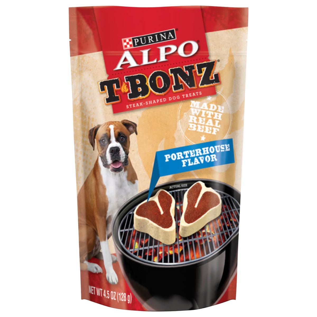 slide 1 of 7, Purina ALPO Made in USA Facilities Dog Treats, TBonz Porterhouse Flavor - 4.5 oz. Pouch, 4.5 oz