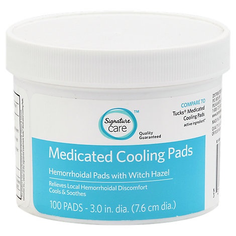 slide 1 of 1, Signature Care Medicated Cooling Pad Hemorrhoidal With Witch Hazel, 100 ct