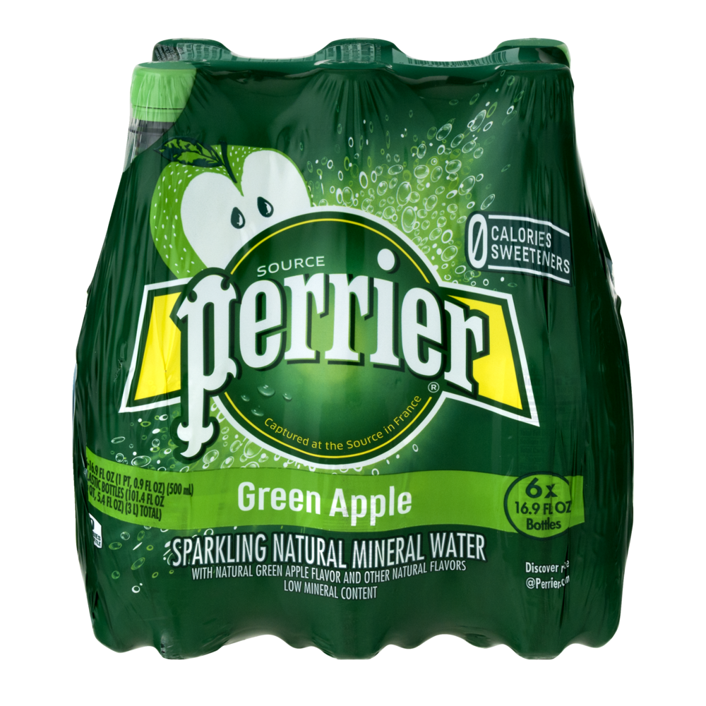 slide 1 of 1, Perrier Green Apple-Flavored Sparkling Mineral Water Bottles, 6 ct; 16.9 fl oz