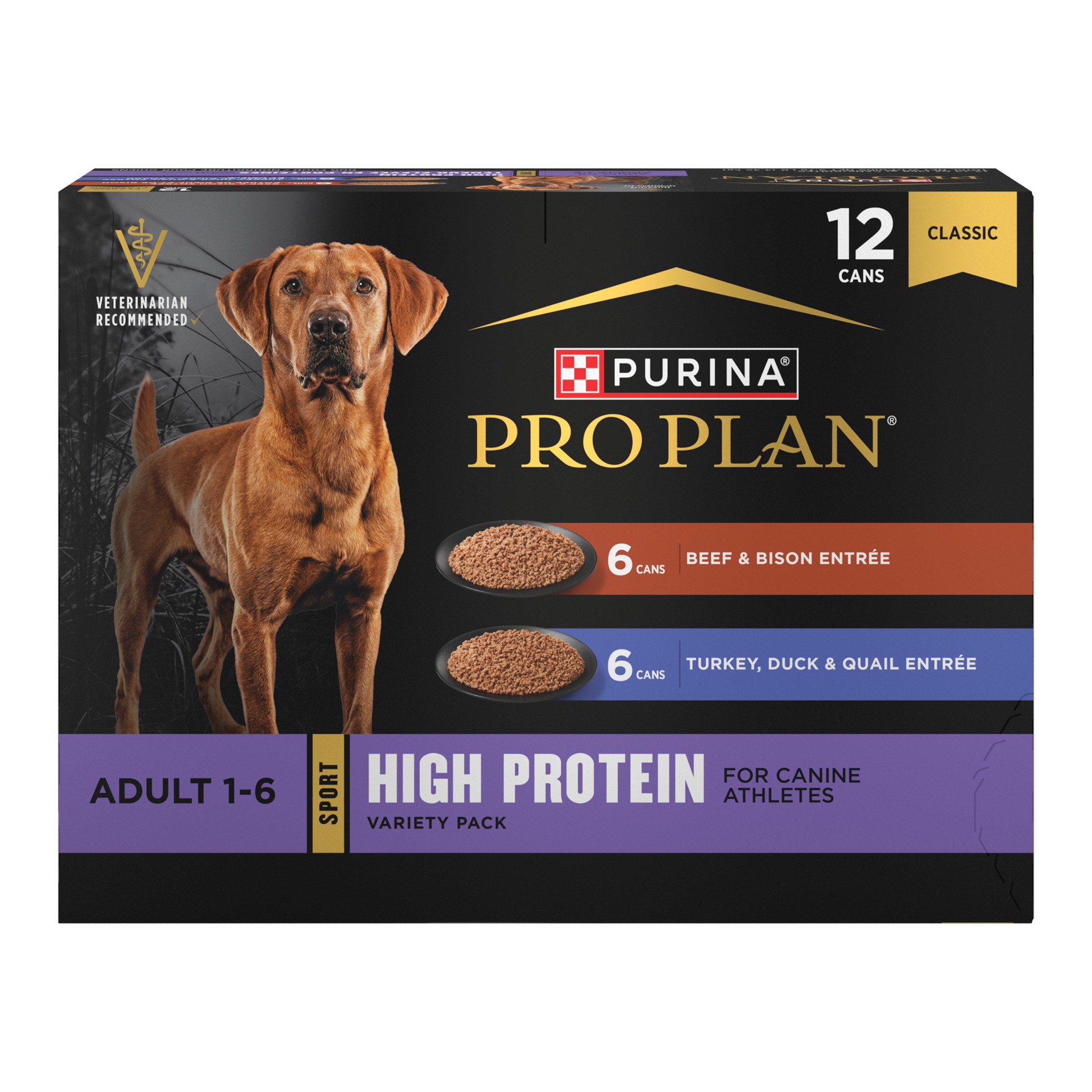 slide 1 of 8, Purina Pro Plan Sport High Protein Wet Dog Food, Beef and Bison Entrée and Turkey, Duck and Quail Entrée Variety Pack, 9.75 lb