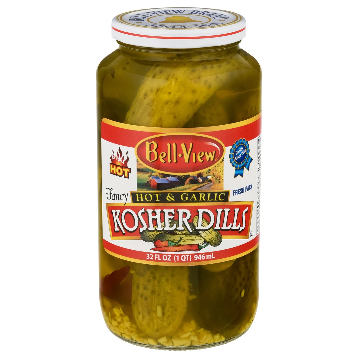 slide 2 of 14, Bell-View Fancy Hot & Garlic Kosher Dills 32 fl oz, 32 fl oz