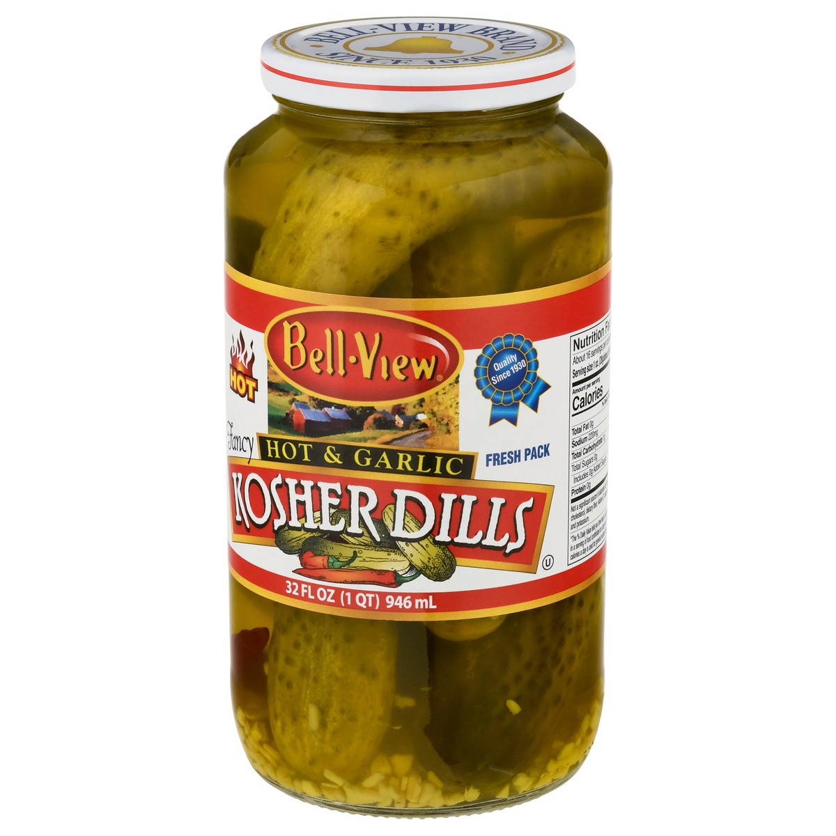 slide 10 of 14, Bell-View Fancy Hot & Garlic Kosher Dills 32 fl oz, 32 fl oz