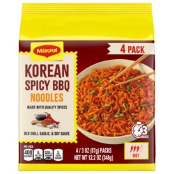 Maggi Korean Spicy BBQ Noodles, Korean Instant Noodles, 3 min, Spicy Ramen, 4PK