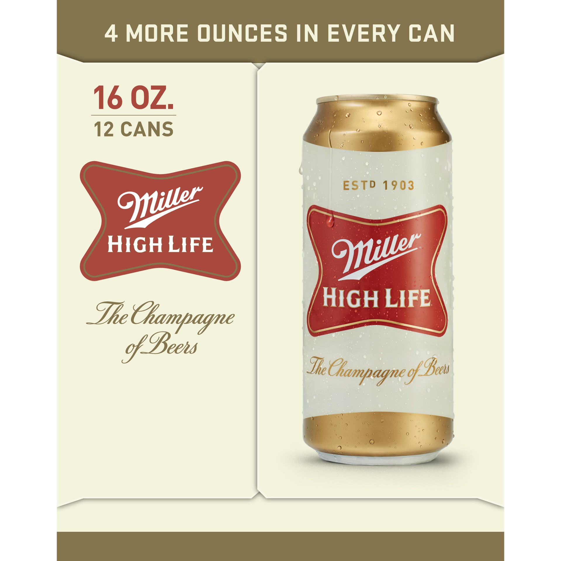 slide 2 of 6, MILLER HIGH LIFE Full Cal Beer, 12 ct; 16 oz