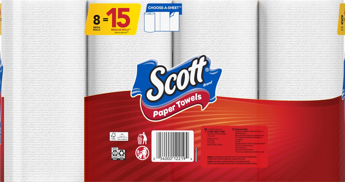 slide 9 of 9, Scott Paper Towels, Choose-A-Sheet - 8 Mega Rolls = 15 Regular Rolls (102 Sheets Per Roll), 8 ct