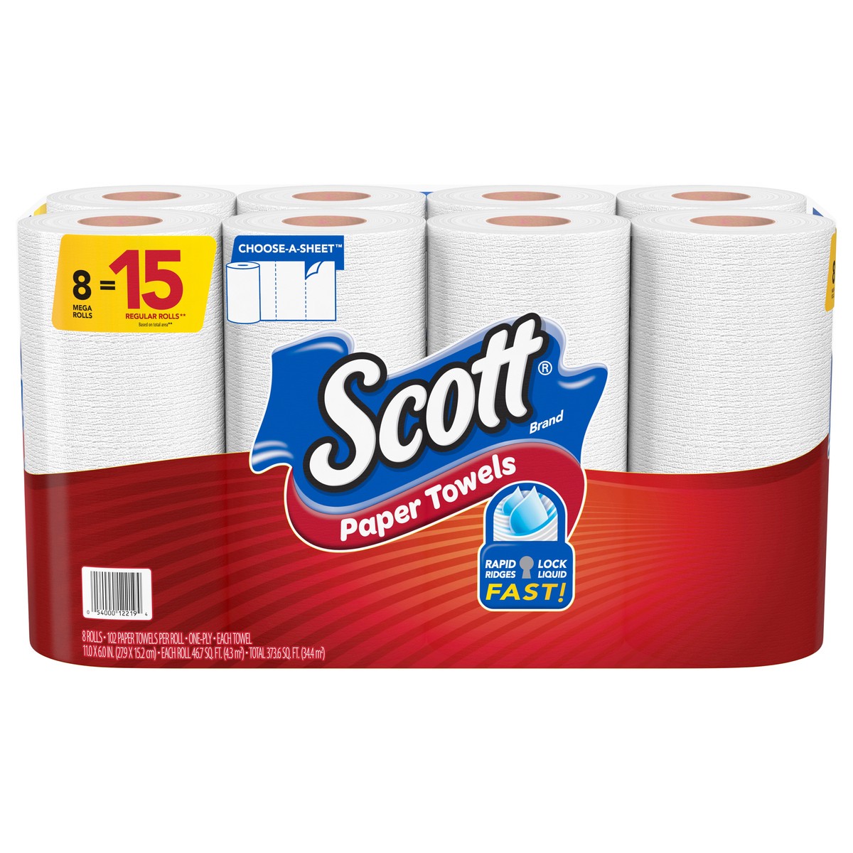 slide 1 of 9, Scott Paper Towels, Choose-A-Sheet - 8 Mega Rolls = 15 Regular Rolls (102 Sheets Per Roll), 8 ct