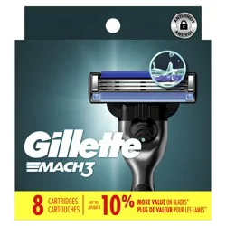 Gillette Mach3 Razor Blade Refills, 8ct Razor Cartridges, Razor Refills for Men With Lubrication Strip, 3-Blade Razor Blades for Close Shave