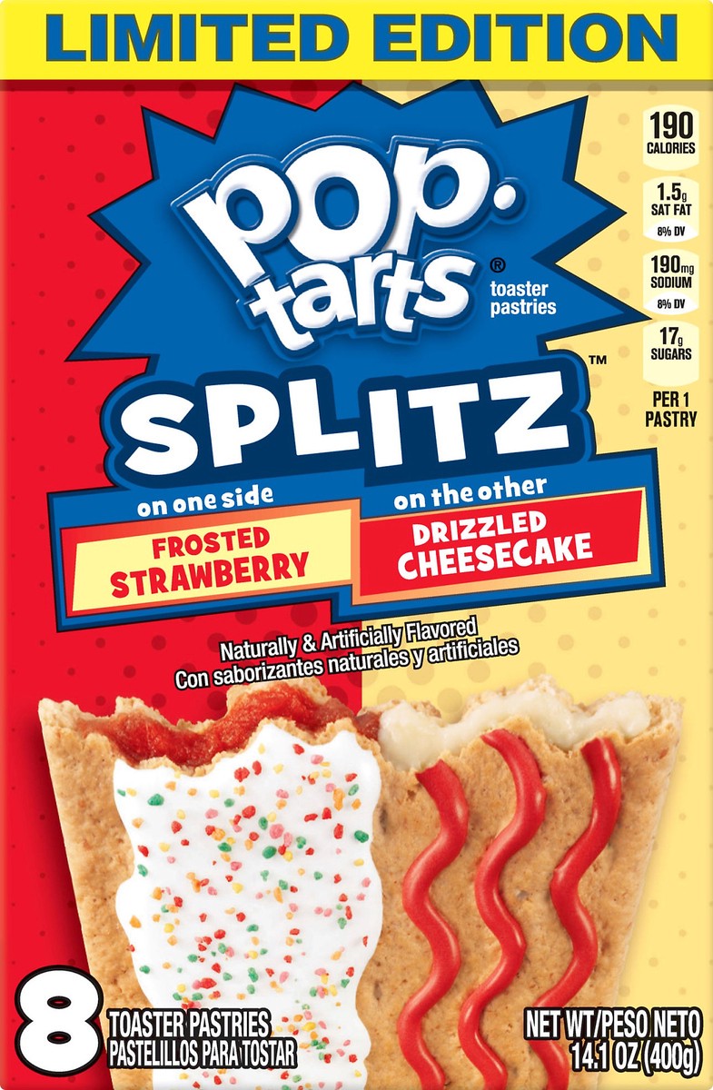 slide 7 of 8, Pop-Tarts Splitz Frosted Strawberry & Drizzled Cheesecake Breakfast Toaster Pastries, 14.1 oz