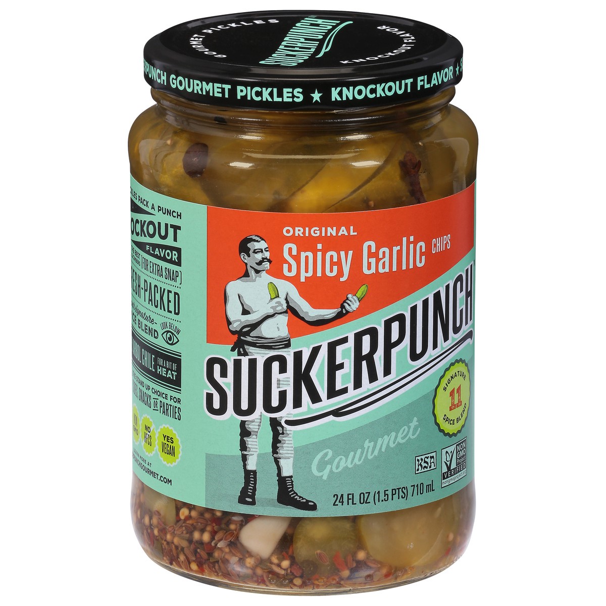 slide 6 of 9, SuckerPunch Gourmet Original Spicy Garlic Chips Pickles 24 fl oz, 24 oz