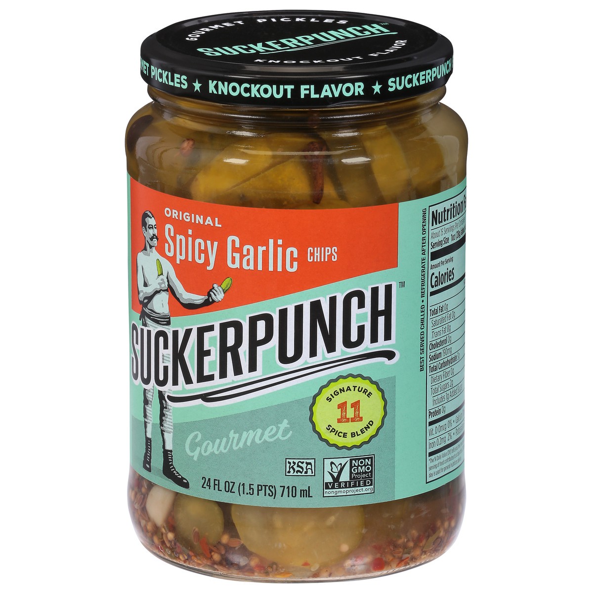 slide 8 of 9, SuckerPunch Gourmet Original Spicy Garlic Chips Pickles 24 fl oz, 24 oz