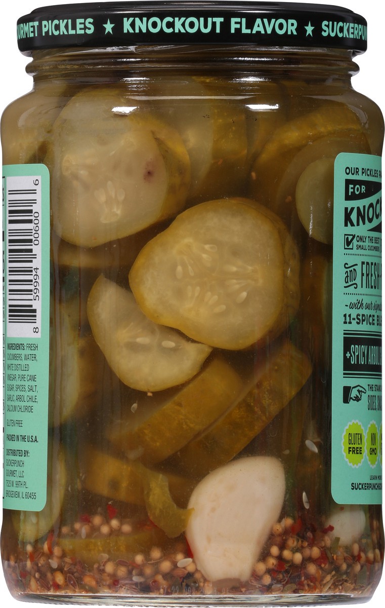 slide 3 of 9, SuckerPunch Gourmet Original Spicy Garlic Chips Pickles 24 fl oz, 24 oz