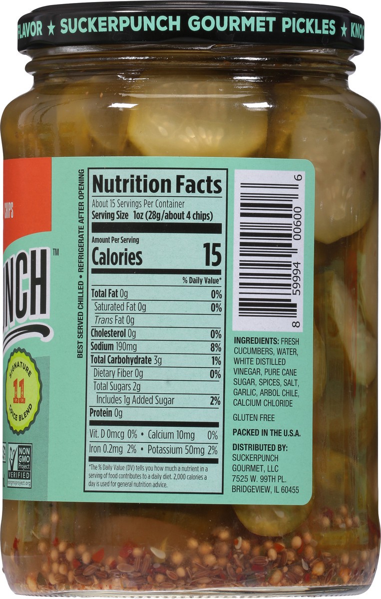 slide 5 of 9, SuckerPunch Gourmet Original Spicy Garlic Chips Pickles 24 fl oz, 24 oz